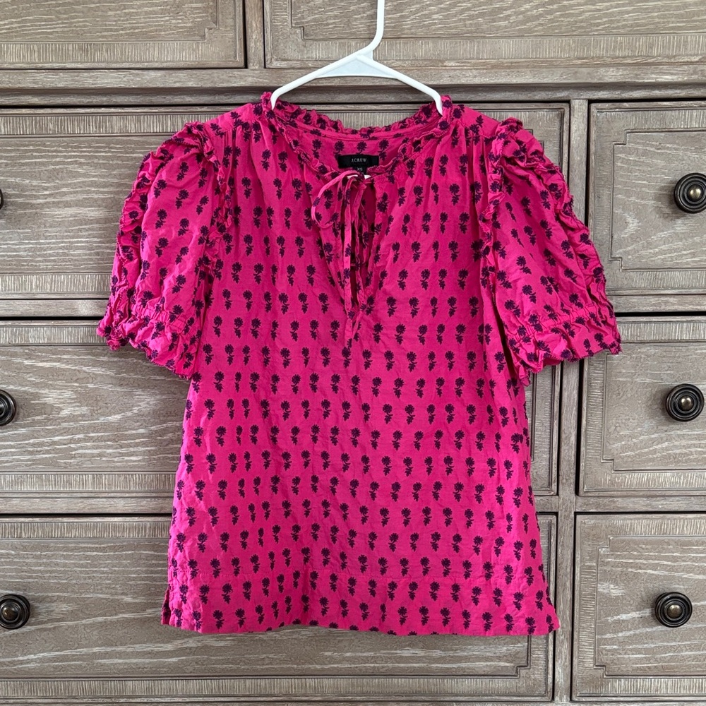 J. Crew Fuchsia Ruffle Blouse